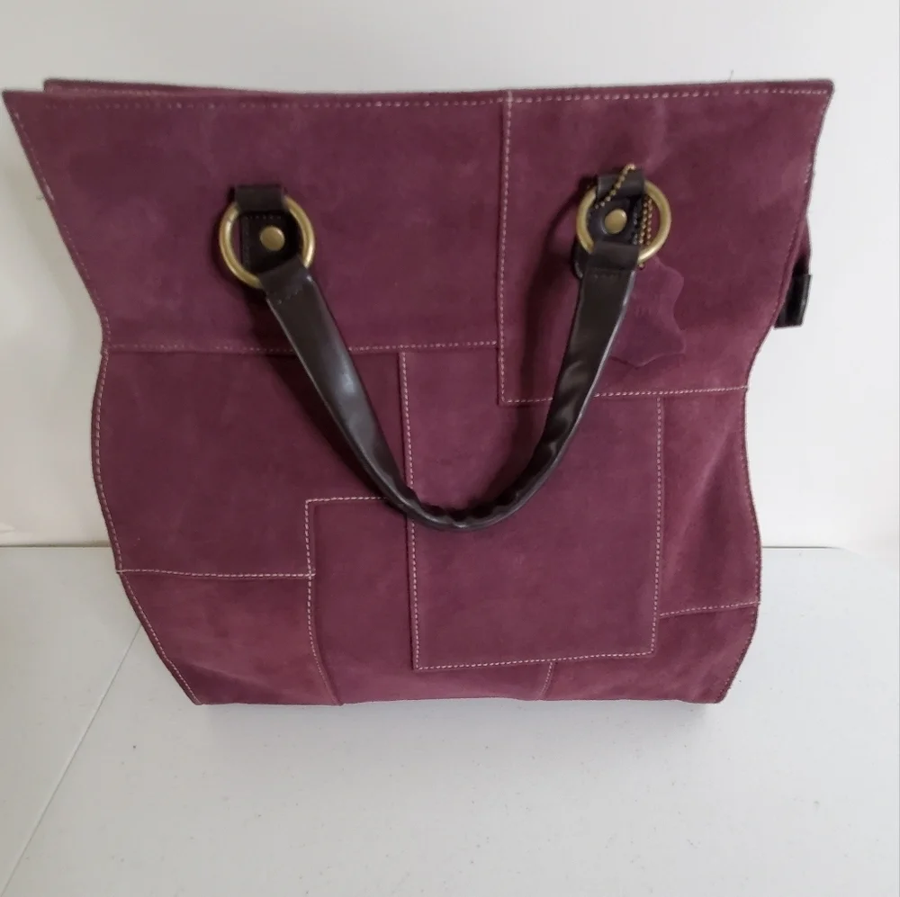 Valerie Stevens Purple Suede‎ Tote Bag Patchwork Double Strap Purse Retro